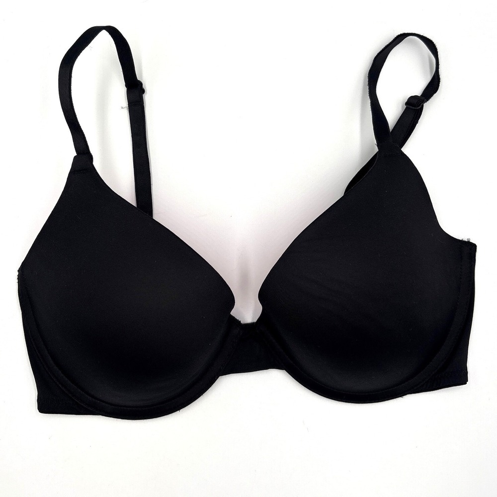 Victoria's Secret PINK Black Push Up Underwire Bra 32D Padded Seamless 1366